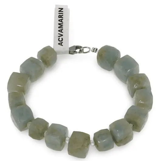 Bratara Acvamarin cuburi fatetate 8-10mm si Cristal de stanca discuri fatetate 3mm