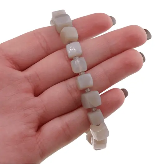 Bratara Agat gri cuburi fatetate 7-8mm si Labradorit discuri fatetate 2mm, imagine 5