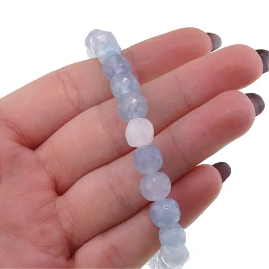 Bratara din cristale naturale Acvamarin cuburi fatetate, 7mm, imagine 5