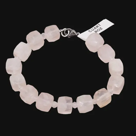 Bratara din cristale naturale Cuart roz cuburi fatetate 8mm si discuri 3mm, imagine 2
