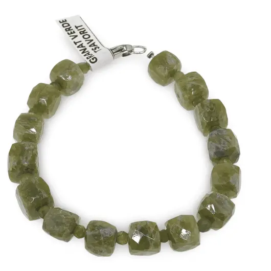 Bratara Granat verde tsavorit cuburi fatetate 8-9mm si discuri fatetate 4mm