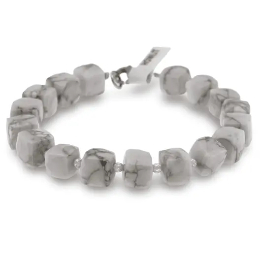 Bratara Howlit cuburi fatetate 8-9mm si Cristal de stanca sfere fatetate 2mm, imagine 2