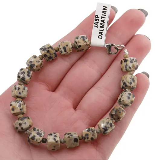 Bratara Jasp dalmatian cuburi fatetate 7-8mm si discuri fatetate 3mm, imagine 4