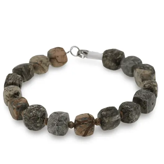 Bratara Jasp Oceanic cuburi fatetate 8mm si Labradorit discuri fatetate 3mm, imagine 2