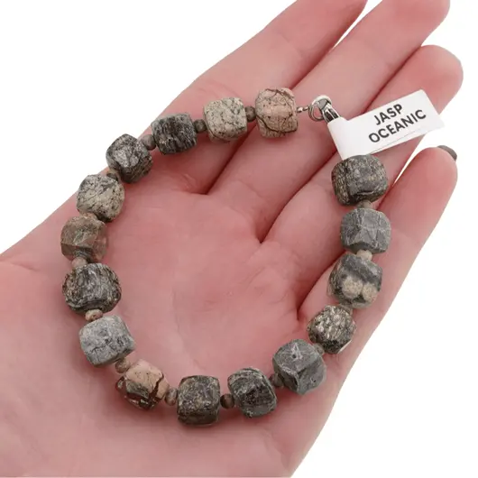 Bratara Jasp Oceanic cuburi fatetate 8mm si Labradorit discuri fatetate 3mm, imagine 4