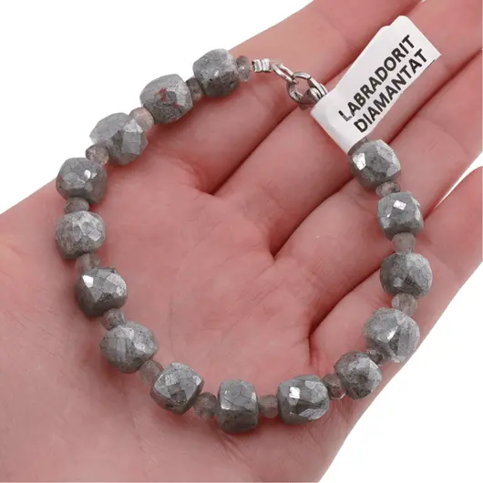 Bratara Labradorit diamantat cuburi fatetate 7-8mm si discuri fatetate 4mm, imagine 5