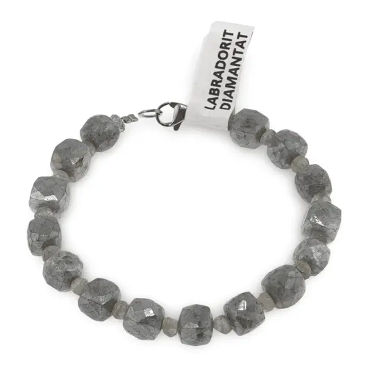 Bratara Labradorit diamantat cuburi fatetate 7-8mm si discuri fatetate 4mm