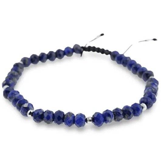 Bratara pe nod culisant Lapis Lazuli discuri fatetate cu sase bumbi de Argint 925, 5-6mm, imagine 2