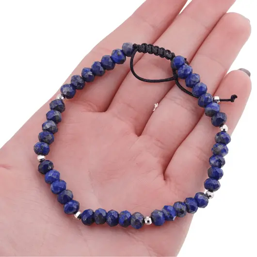 Bratara pe nod culisant Lapis Lazuli discuri fatetate cu sase bumbi de Argint 925, 5-6mm, imagine 4
