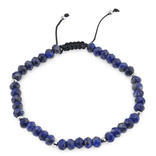 Bratara pe nod culisant Lapis Lazuli discuri fatetate cu sase bumbi de Argint 925, 5-6mm