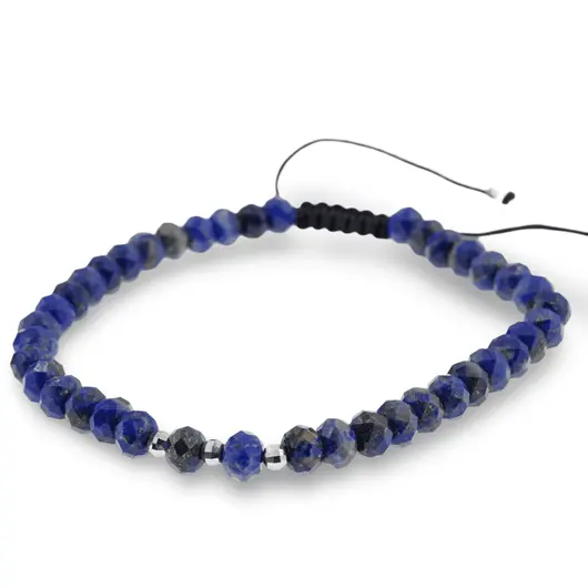 Bratara pe nod culisant Lapis Lazuli discuri fatetate cu trei bumbi de Argint 925, 5-6mm, imagine 2