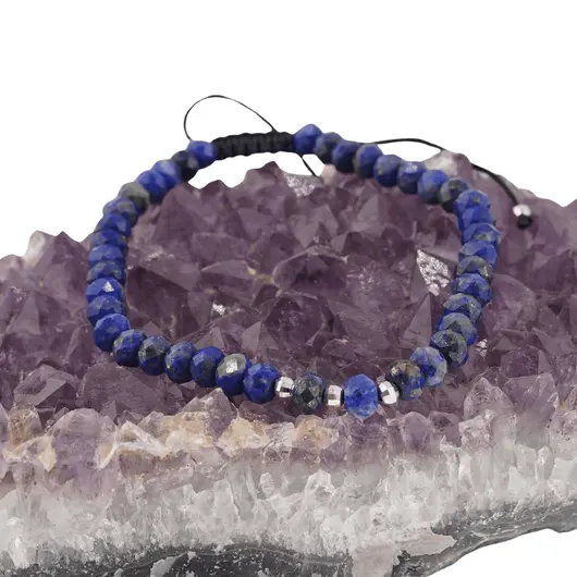 Bratara pe nod culisant Lapis Lazuli discuri fatetate cu trei bumbi de Argint 925, 5-6mm, imagine 3