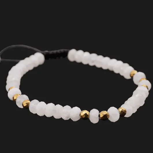 Bratara pe nod culisant Piatra Lunii discuri fatetate 6mm cu noua sfere fatetate Hematit auriu 4mm, imagine 2