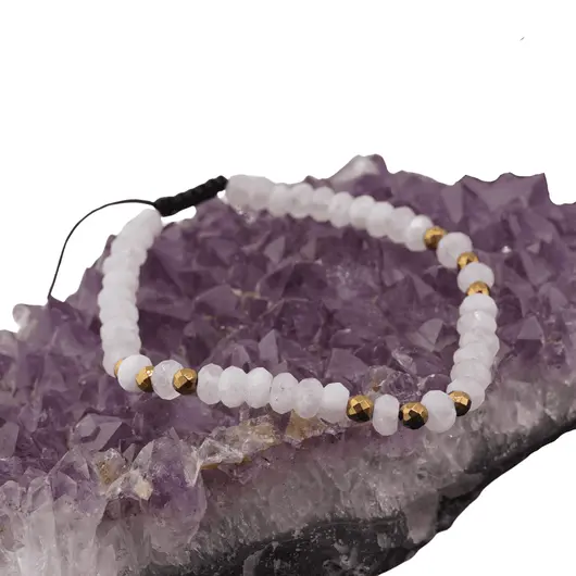 Bratara pe nod culisant Piatra Lunii discuri fatetate 6mm cu noua sfere fatetate Hematit auriu 4mm, imagine 3