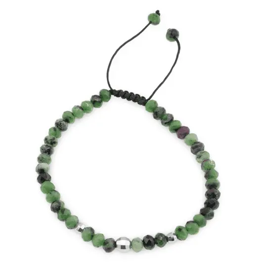 Bratara pe nod culisant Rubin in Zoisit discuri fatetate 5mm cu Hematit sfere fatetate 4-6mm