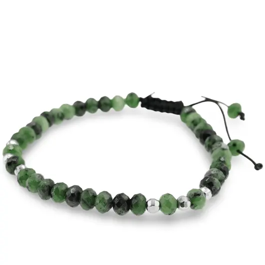 Bratara pe nod culisant Rubin in Zoisit discuri fatetate 5mm cu Hematit sfere fatetate 4mm, imagine 2