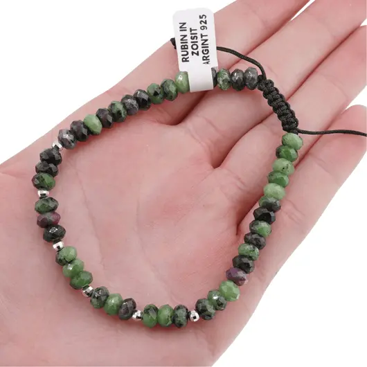 Bratara pe nod culisant Rubin in Zoisit discuri fatetate cu sase bumbi de Argint 925, 5-6mm, imagine 4