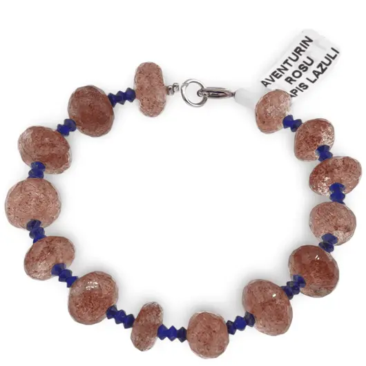Bratara Aventurin rosu discuri fatetate 8-10mm si Lapis Lazuli trei discuri 3mm
