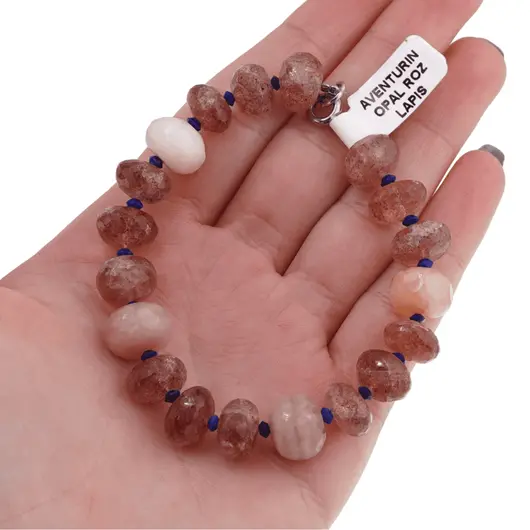 Bratara Aventurin rosu, Opal roz discuri fatetate 8-12mm si Lapis Lazuli discuri 3mm, imagine 4