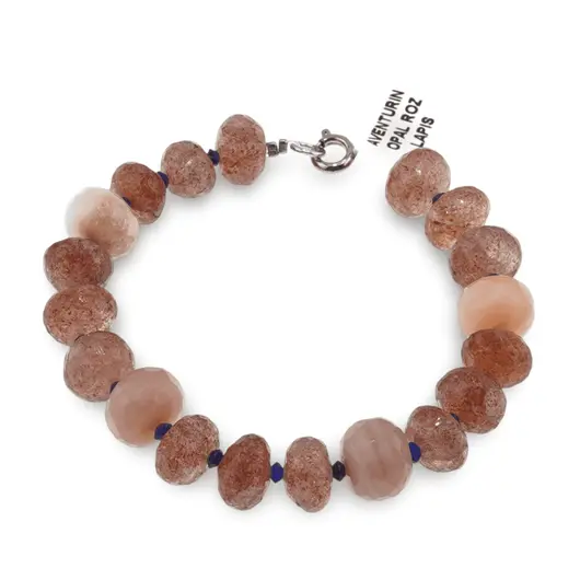Bratara Aventurin rosu, Opal roz discuri fatetate 8-12mm si Lapis Lazuli discuri 3mm
