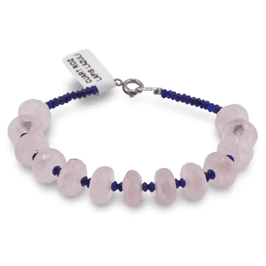 Bratara Cuart roz discuri fatetate 10mm si Lapis Lazuli discuri 3mm, imagine 2