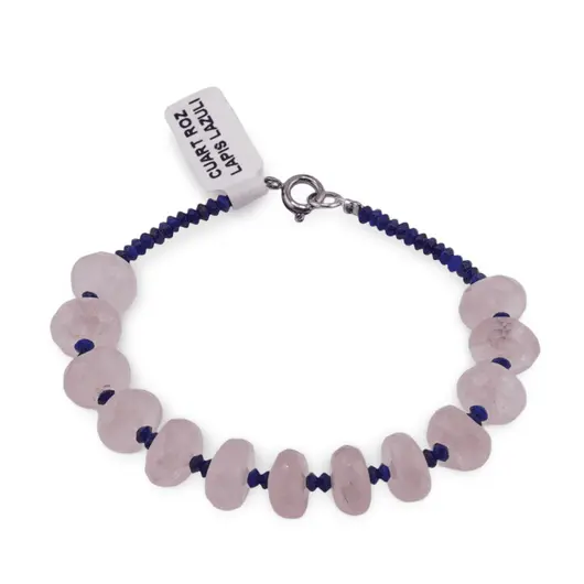 Bratara Cuart roz discuri fatetate 10mm si Lapis Lazuli discuri 3mm