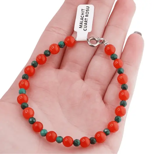 Bratara Malachit sfere fatetate 4mm si Cuart rosu sfere 6mm, imagine 4