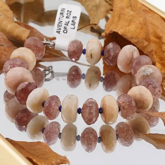 Bratara mix Aventurin rosu, Opal roz discuri fatetate 8-12mm si Lapis Lazuli discuri 3mm, imagine 3