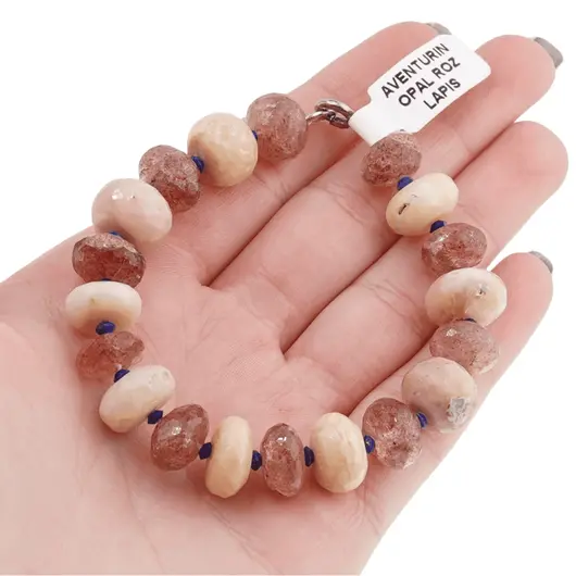 Bratara mix Aventurin rosu, Opal roz discuri fatetate 8-12mm si Lapis Lazuli discuri 3mm, imagine 4