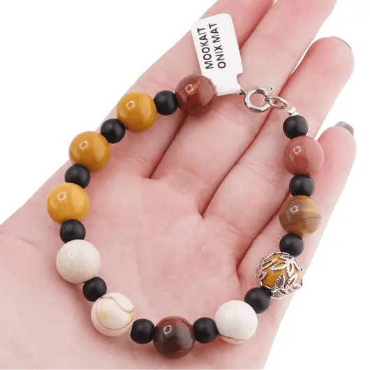 Bratara Mookait sfere 10mm si onix mat sfere 6mm, imagine 3