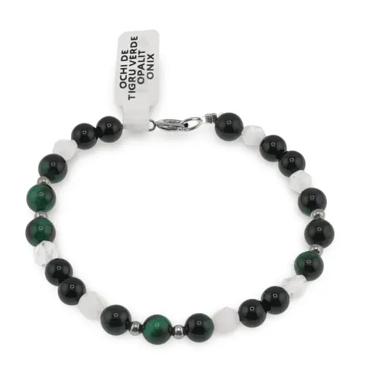 Bratara Ochi de tigru verde, Onix sfere 6mm si Opalit fatetat 5mm