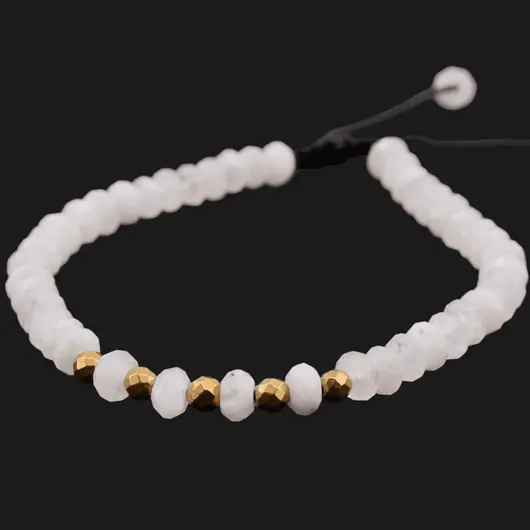 Bratara pe nod culisant Piatra Lunii discuri fatetate 6mm cu cinci sfere fatetate Hematit auriu 4mm, imagine 2