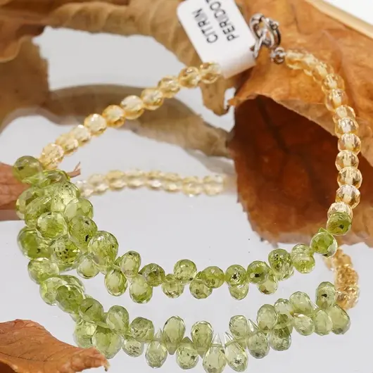Bratara Peridot briolete 6-8mm si Citrin sfere fatetate 4mm, imagine 3