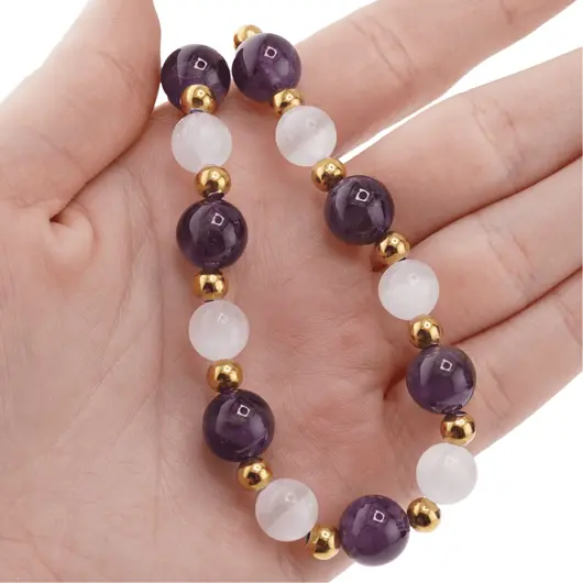 Colier Ametist sfere 10mm si Selenit sfere 8mm, imagine 6