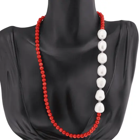 Colier Coral rosu sfere 5mm, Perle de cultura 12mm si Tanzanit discuri 3mm, imagine 3