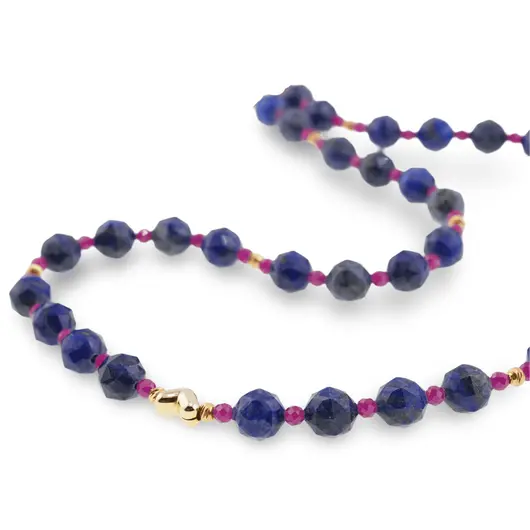Colier Lapis Lazuli cu Rubin sfere fatetate si elemente din inox, 4-8mm, imagine 3