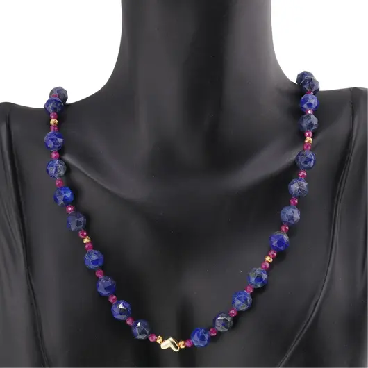 Colier Lapis Lazuli cu Rubin sfere fatetate si elemente din inox, 4-8mm, imagine 4