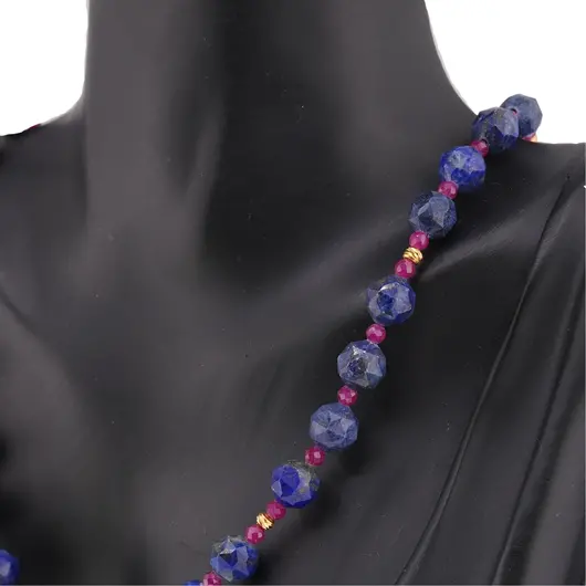 Colier Lapis Lazuli cu Rubin sfere fatetate si elemente din inox, 4-8mm, imagine 5