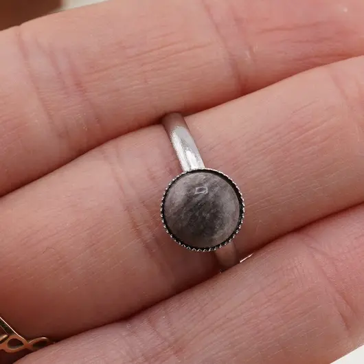 Inel reglabil Obsidian argintiu, 8mm, imagine 5