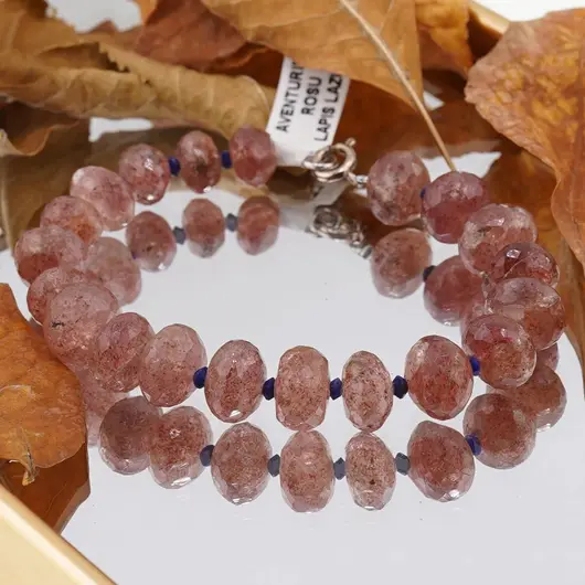 Set Bratara si Colier Aventurin rosu discuri fatetate 8-10mm si Lapis Lazuli discuri 3mm, imagine 4
