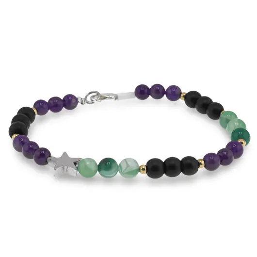 Bratara Ametist, Onix mat, Agat verde sfere 6-7mm cu stea Hematit si bumbi, imagine 2