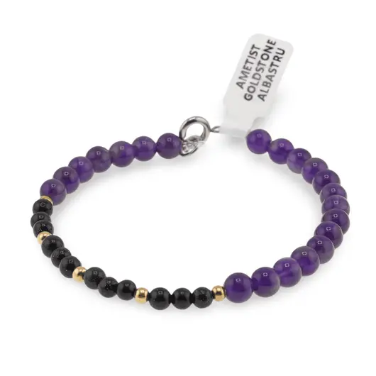 Bratara Ametist sfere 5mm si Goldstone albastru sfere 3mm, imagine 2