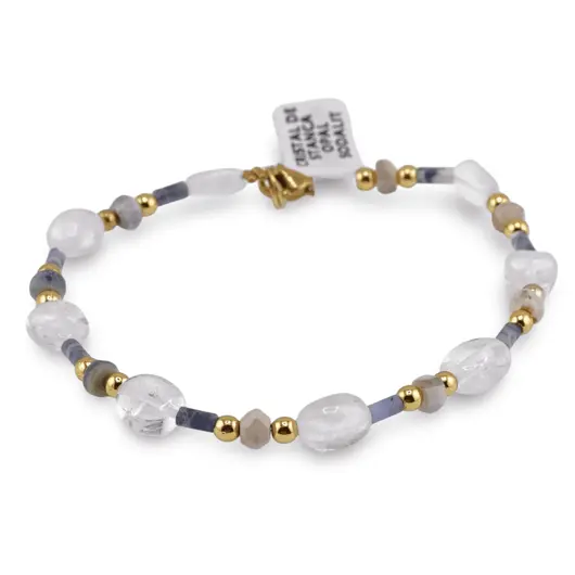 Bratara Cristal de stanca neuniform 7-9mm, Opal albastru discuri fatetate 4mm si Sodalit tuburi cu bumbi aurii, imagine 2