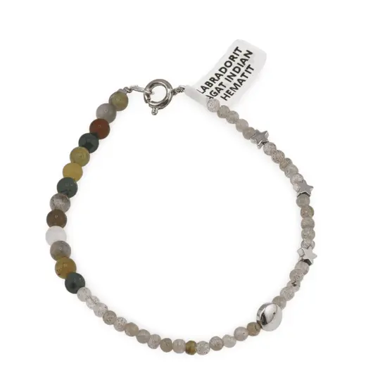 Bratara Labradorit sfere 3mm si Agat indian sfere 4mm cu elemente din Hematit