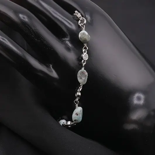 Bratara Larimar si metal argintiu, 7-9mm, imagine 3