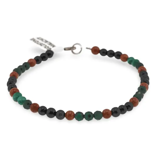 Bratara Malachit sfere fatetate si Goldstone sfere, 4mm, imagine 2