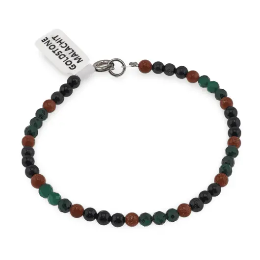 Bratara Malachit sfere fatetate si Goldstone sfere, 4mm