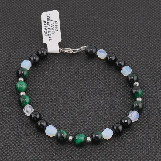 Bratara Ochi de tigru verde, Onix sfere 6mm si Opalit fatetat 5mm, imagine 2
