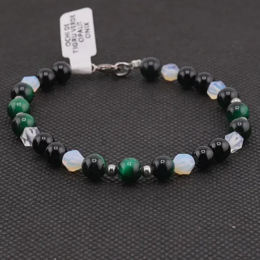 Bratara Ochi de tigru verde, Onix sfere 6mm si Opalit fatetat 5mm, imagine 3