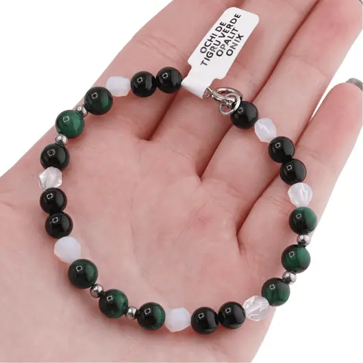 Bratara Ochi de tigru verde, Onix sfere 6mm si Opalit fatetat 5mm, imagine 5